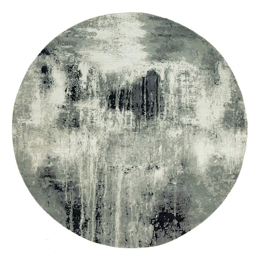 Modern and Contemporary Wool & Silk Hand Knotted Rug Black No Border 8.1X8.1 -O090454