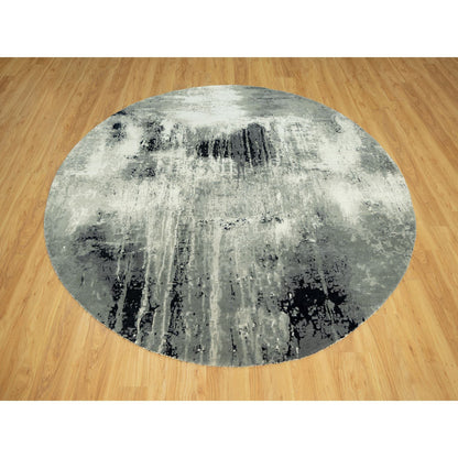 Modern and Contemporary Wool & Silk Hand Knotted Rug Black No Border 8.1X8.1 -O090454