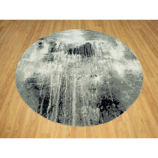 Modern and Contemporary Wool & Silk Hand Knotted Rug Black No Border 8.1X8.1 -O090454