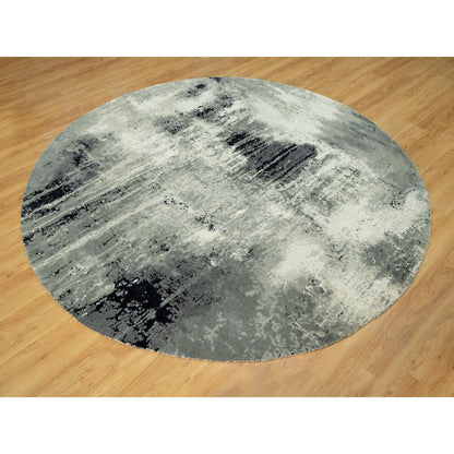 Modern and Contemporary Wool & Silk Hand Knotted Rug Black No Border 8.1X8.1 -O090454