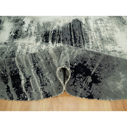 Modern and Contemporary Wool & Silk Hand Knotted Rug Black No Border 8.1X8.1 -O090454