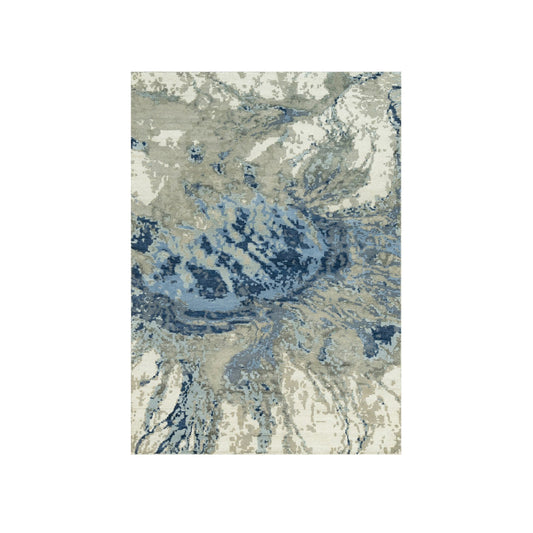 Modern and Contemporary Wool & Silk Hand Knotted Rug Blue No Border 4.0X6.1 -O090459