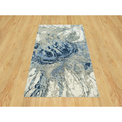 Modern and Contemporary Wool & Silk Hand Knotted Rug Blue No Border 4.0X6.1 -O090459