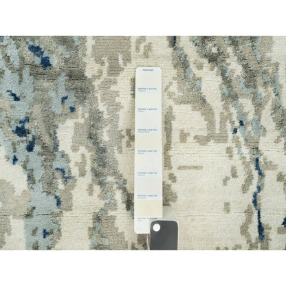 Modern and Contemporary Wool & Silk Hand Knotted Rug Blue No Border 4.0X6.1 -O090459