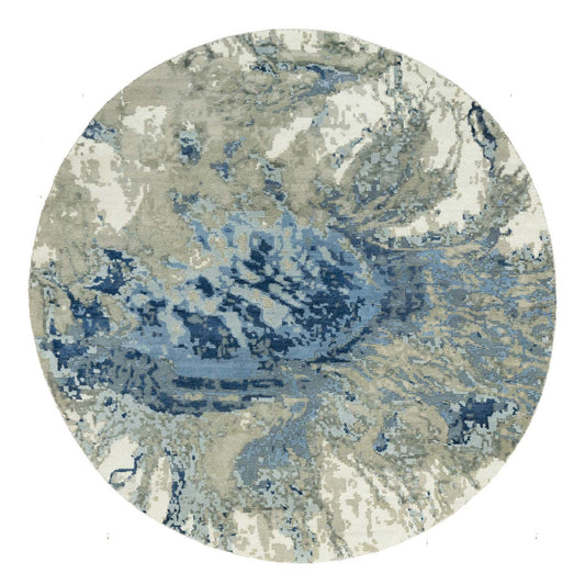 Modern and Contemporary Wool & Silk Hand Knotted Rug Blue No Border 6.0X6.0 -O090460