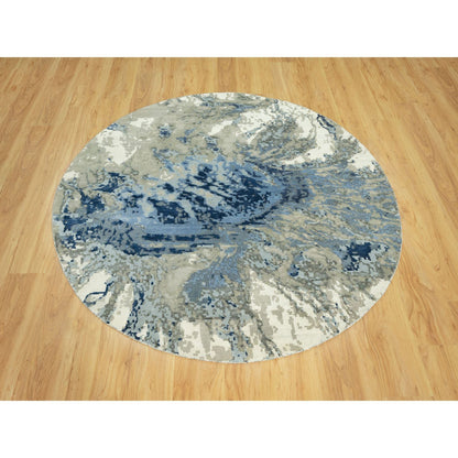 Modern and Contemporary Wool & Silk Hand Knotted Rug Blue No Border 6.0X6.0 -O090460