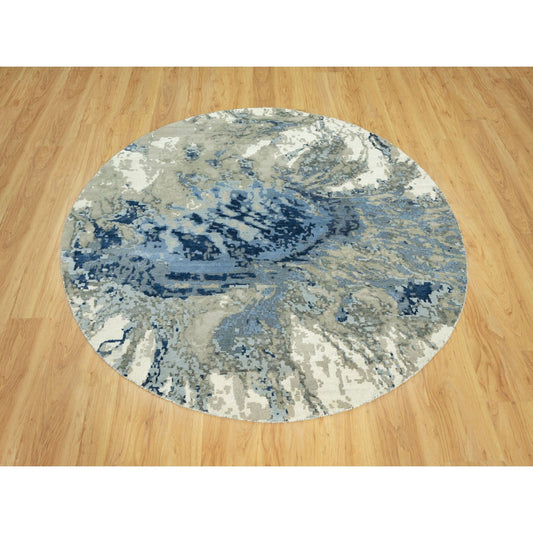 Modern and Contemporary Wool & Silk Hand Knotted Rug Blue No Border 6.0X6.0 -O090460
