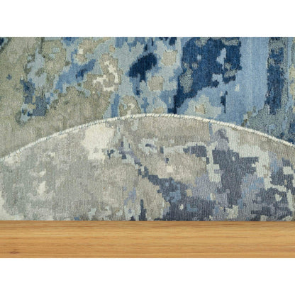 Modern and Contemporary Wool & Silk Hand Knotted Rug Blue No Border 6.0X6.0 -O090460