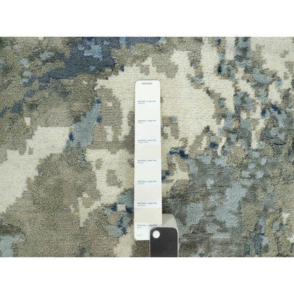 Modern and Contemporary Wool & Silk Hand Knotted Rug Blue No Border 6.0X6.0 -O090460