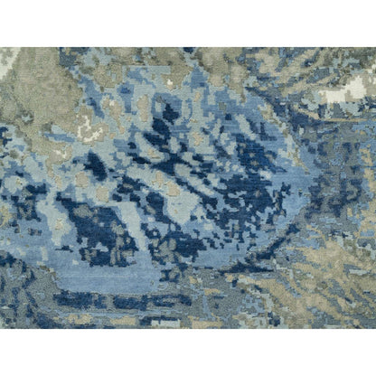 Modern and Contemporary Wool & Silk Hand Knotted Rug Blue No Border 6.0X6.0 -O090460