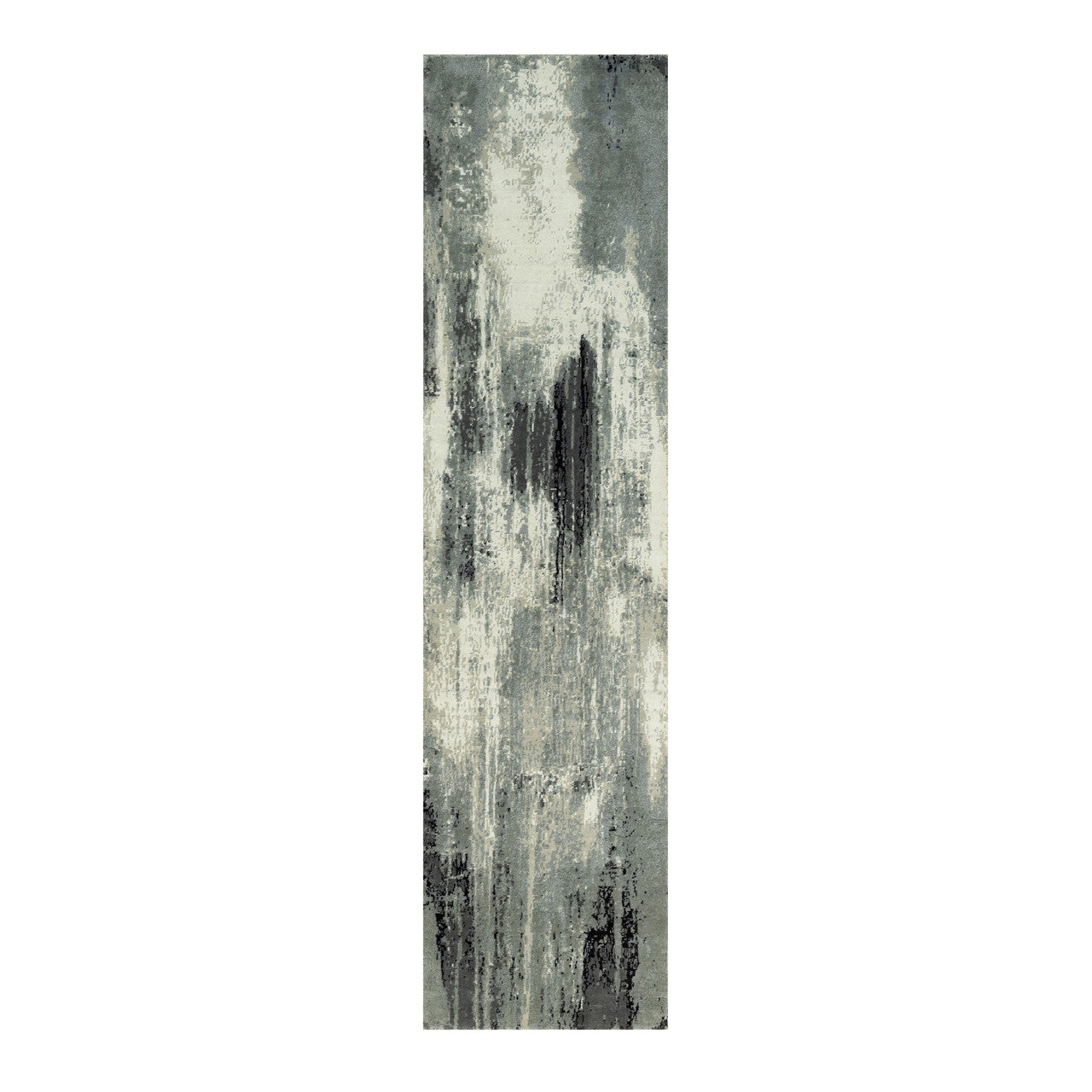 Black 2'6" x 10'0" Modern and Contemporary Hand knotted Wool/Silk Rug - Sku: O090462