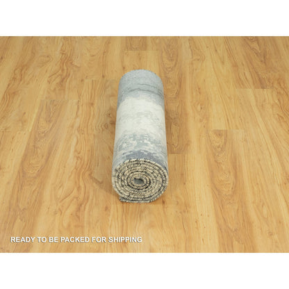 Modern and Contemporary Wool & Silk Hand Knotted Rug Black No Border 2.6X10.0 -O090462