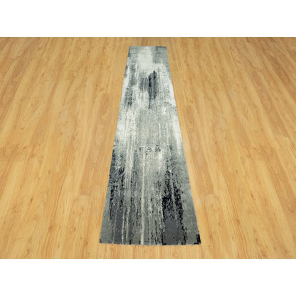 Modern and Contemporary Wool & Silk Hand Knotted Rug Black No Border 2.6X11.11 -O090463