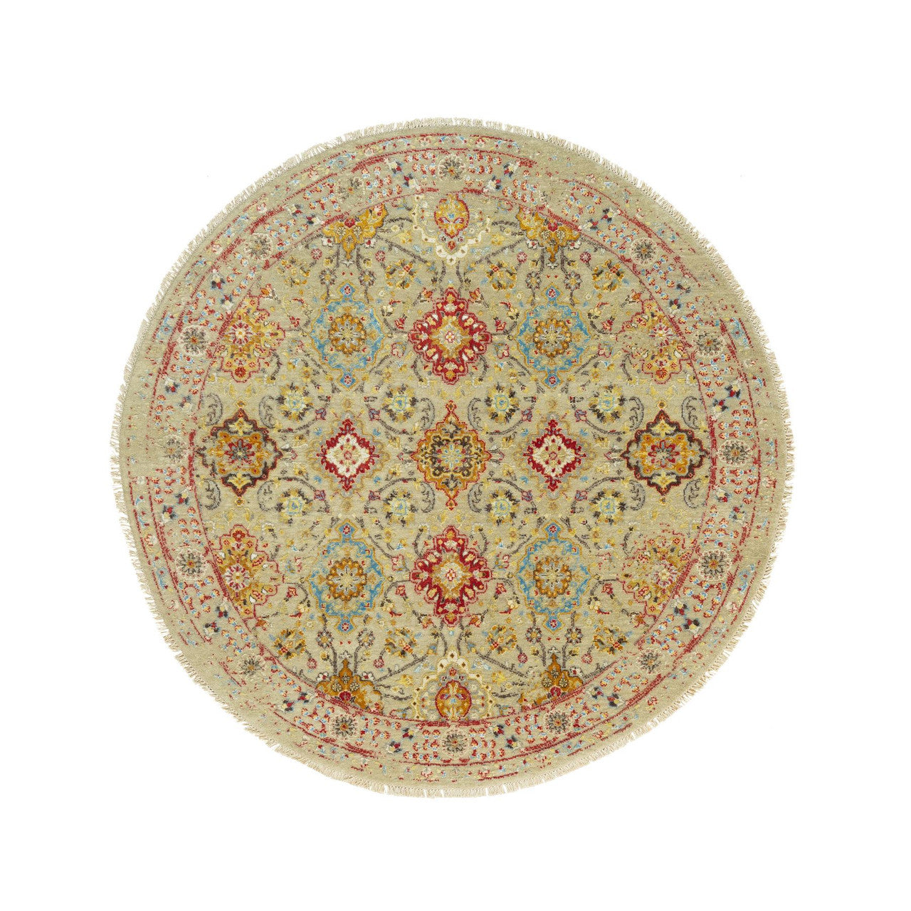 Beige 6'0" x 6'0" Transitional Hand knotted Wool/Silk Rug - Sku: O090464
