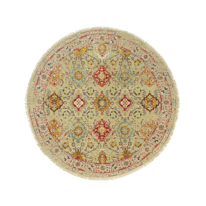 Transitional Wool & Silk Hand Knotted Rug Beige Camel 6.0X6.0 -O090464