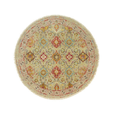 Transitional Wool & Silk Hand Knotted Rug Beige Camel 6.0X6.0 -O090464