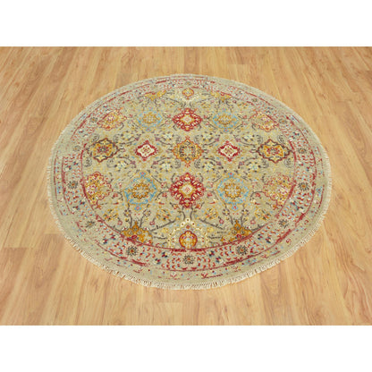 Transitional Wool & Silk Hand Knotted Rug Beige Camel 6.0X6.0 -O090464