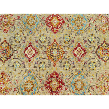 Transitional Wool & Silk Hand Knotted Rug Beige Camel 6.0X6.0 -O090464