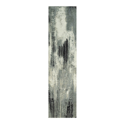 Modern and Contemporary Wool & Silk Hand Knotted Rug Black No Border 2.7X10.0 -O090465