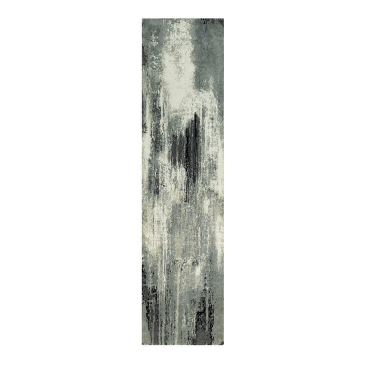 Modern and Contemporary Wool & Silk Hand Knotted Rug Black No Border 2.7X10.0 -O090465