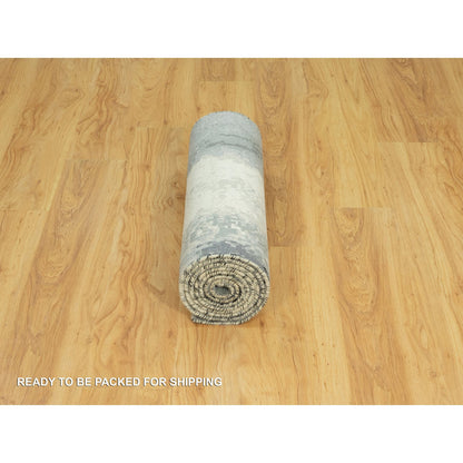 Modern and Contemporary Wool & Silk Hand Knotted Rug Black No Border 2.7X10.0 -O090465