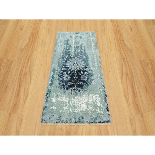 Transitional Wool & Silk Hand Knotted Rug Blue No Border 3.0X5.10 -O090470
