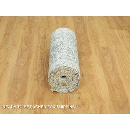 Transitional Wool & Silk Hand Knotted Rug Grey No Border 2.6X15.8 -O090472