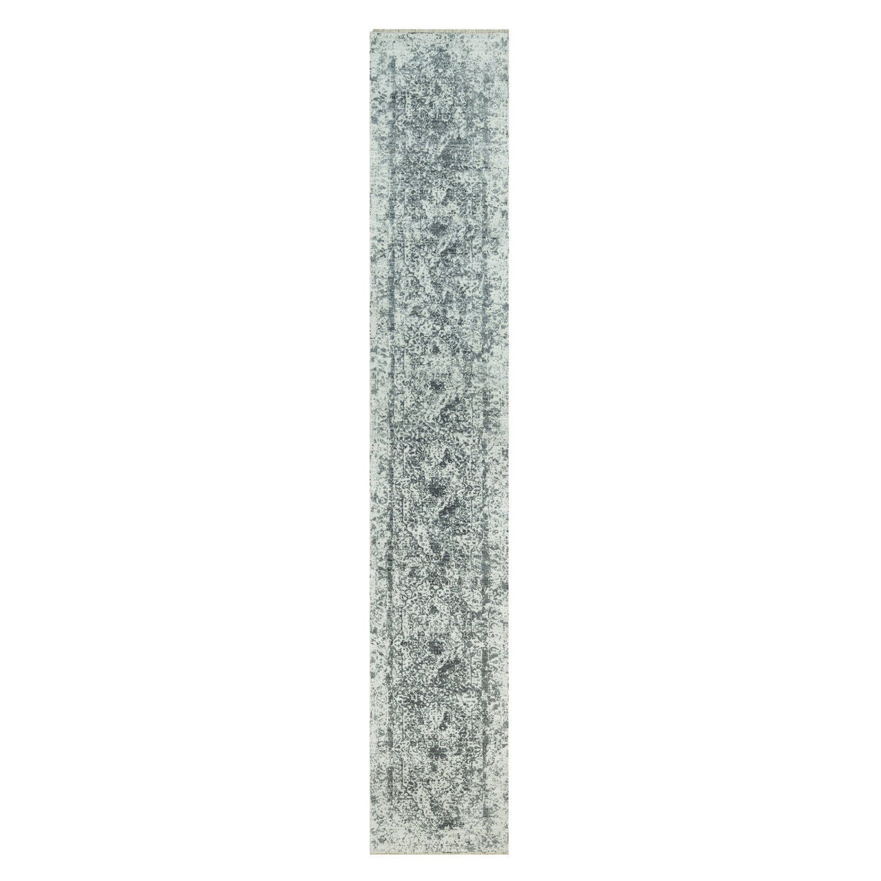 Gray 2'6" x 15'8" Transitional Hand knotted Wool/Silk Rug - Sku: O090473