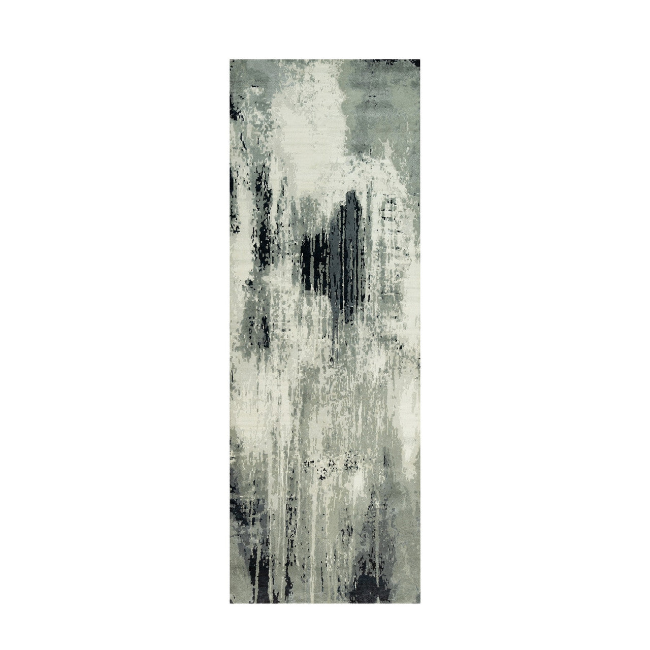 Black 4'2" x 12'0" Modern and Contemporary Hand knotted Wool/Silk Rug - Sku: O090474