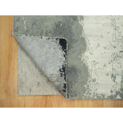 Modern and Contemporary Wool & Silk Hand Knotted Rug Black No Border 4.2X12.0 -O090474
