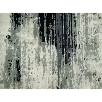 Modern and Contemporary Wool & Silk Hand Knotted Rug Black No Border 4.2X12.0 -O090474