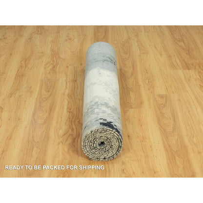 Modern and Contemporary Wool & Silk Hand Knotted Rug Black No Border 4.2X12.0 -O090474