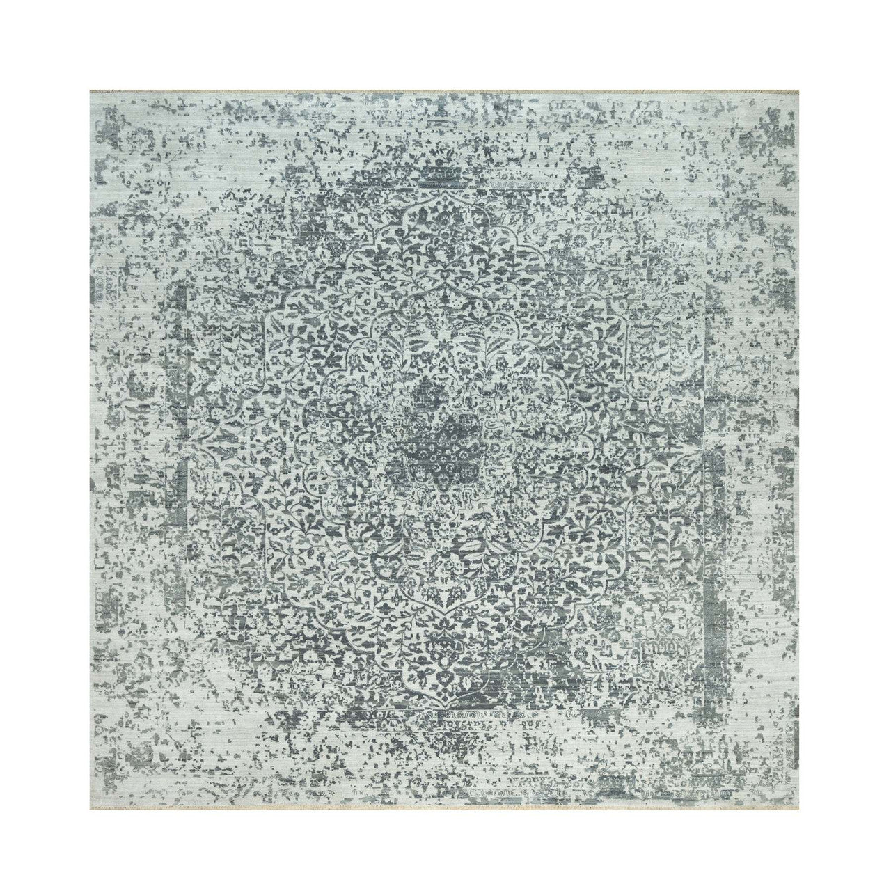 Gray 13'9" x 13'10" Transitional Hand knotted Wool/Silk Rug - Sku: O090477