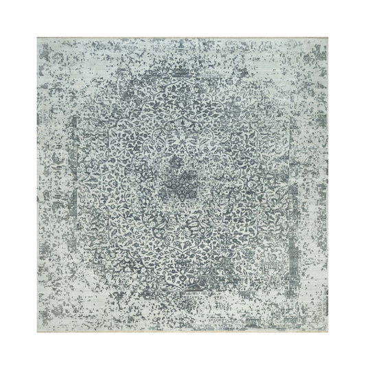 Transitional Wool & Silk Hand Knotted Rug Grey No Border 13.9X13.10 -O090477