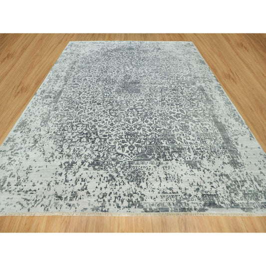 Transitional Wool & Silk Hand Knotted Rug Grey No Border 13.9X13.10 -O090477