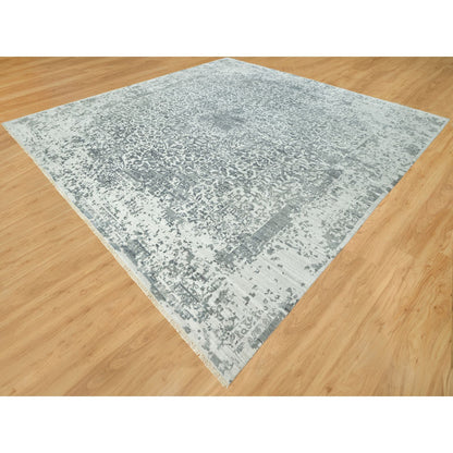 Transitional Wool & Silk Hand Knotted Rug Grey No Border 13.9X13.10 -O090477