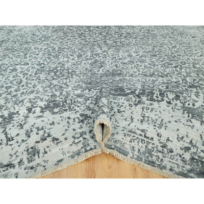 Transitional Wool & Silk Hand Knotted Rug Grey No Border 13.9X13.10 -O090477