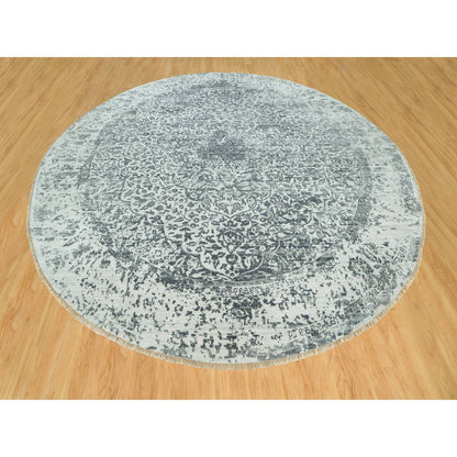 Transitional Wool & Silk Hand Knotted Rug Grey No Border 13.10X13.10 -O090480