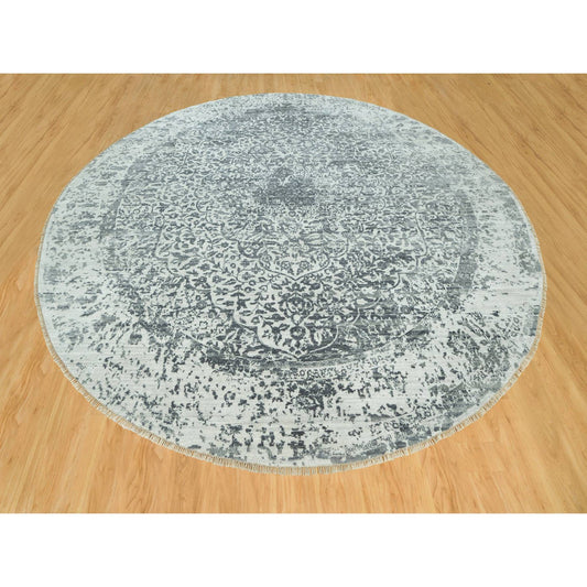 Transitional Wool & Silk Hand Knotted Rug Grey No Border 13.10X13.10 -O090480
