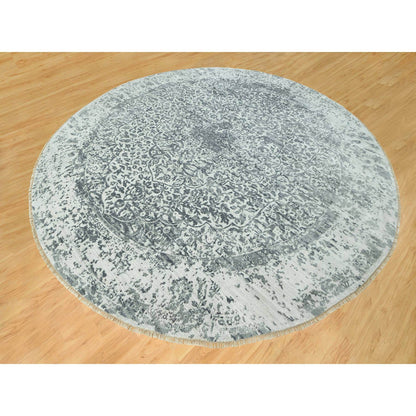 Transitional Wool & Silk Hand Knotted Rug Grey No Border 13.10X13.10 -O090480