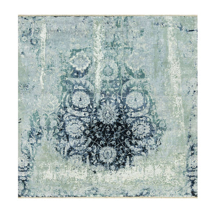Transitional Wool & Silk Hand Knotted Rug Blue No Border 8.0X8.0 -O090482