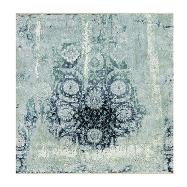 Transitional Wool & Silk Hand Knotted Rug Blue No Border 8.0X8.0 -O090482