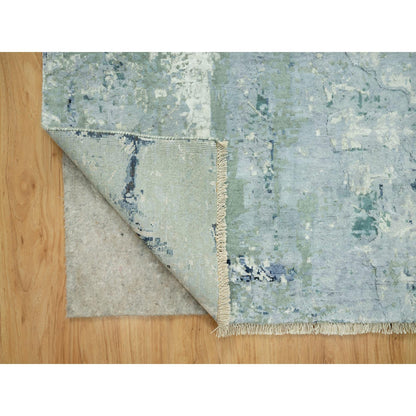 Transitional Wool & Silk Hand Knotted Rug Blue No Border 8.0X8.0 -O090482