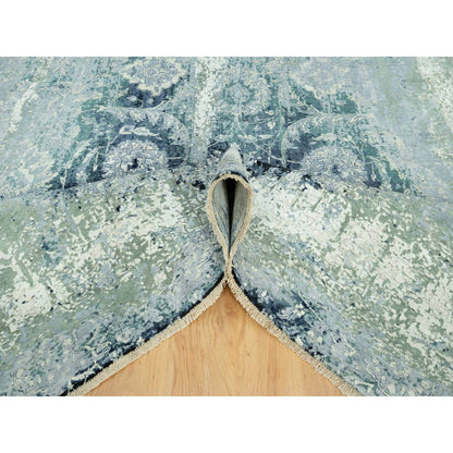 Transitional Wool & Silk Hand Knotted Rug Blue No Border 8.0X8.0 -O090482