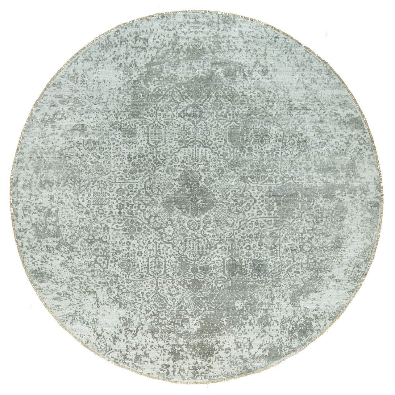 Gray 13'10" x 13'10" Transitional Hand knotted Wool/Silk Rug - Sku: O090483