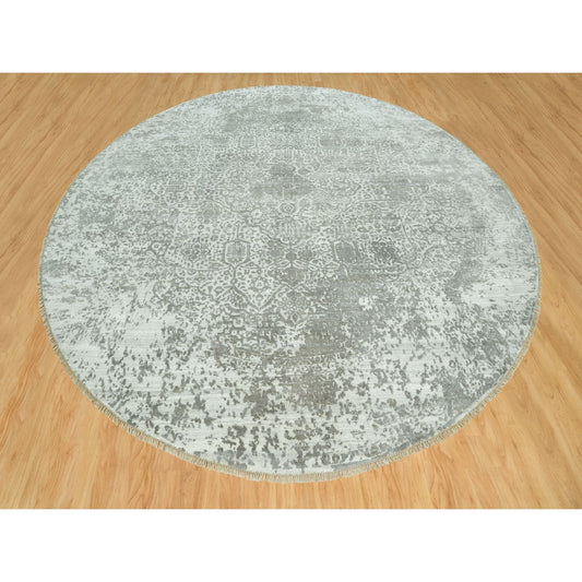 Transitional Wool & Silk Hand Knotted Rug Grey No Border 13.10X13.10 -O090483