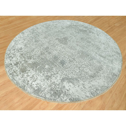 Transitional Wool & Silk Hand Knotted Rug Grey No Border 13.10X13.10 -O090483