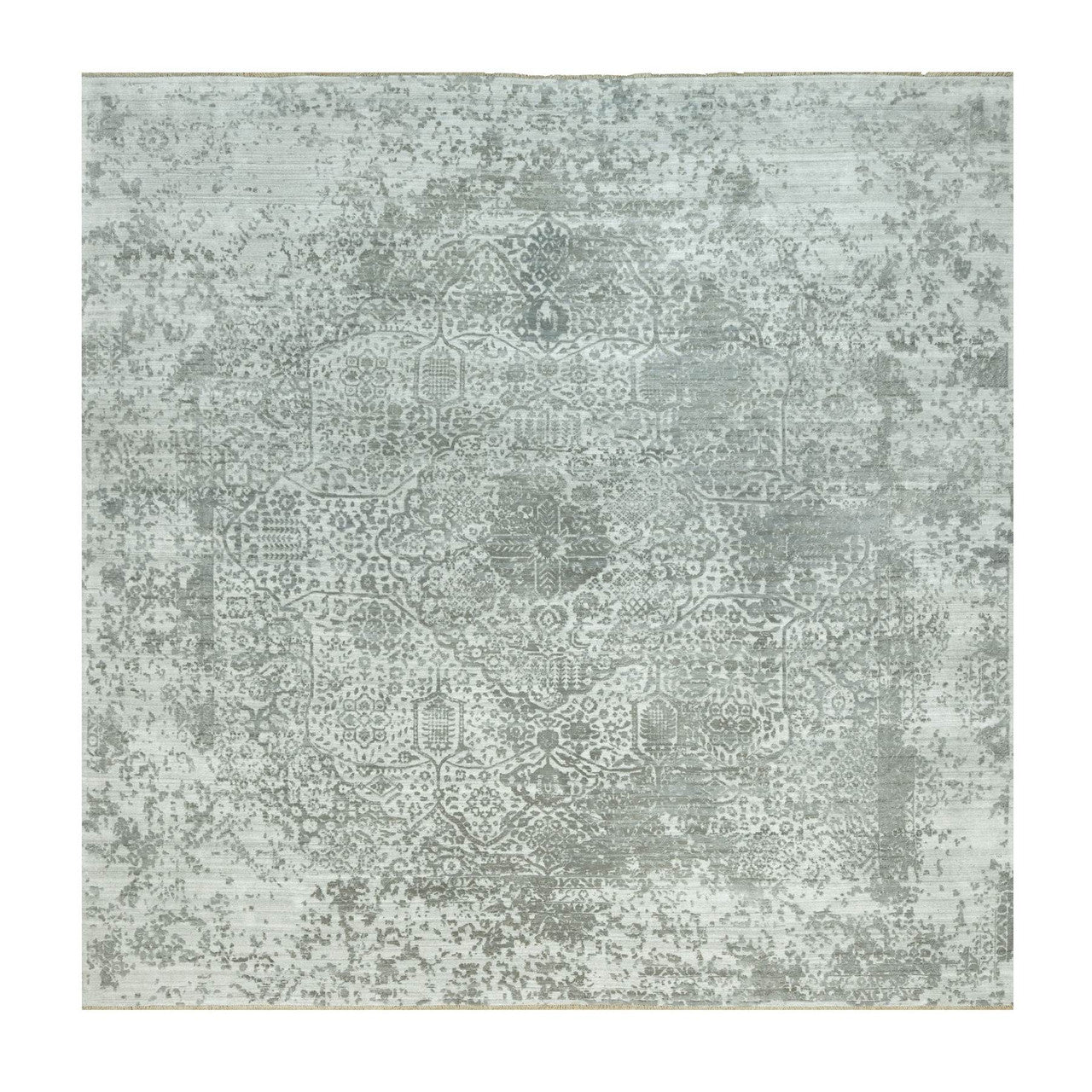 Gray 14'0" x 13'11" Transitional Hand knotted Wool/Silk Rug - Sku: O090484