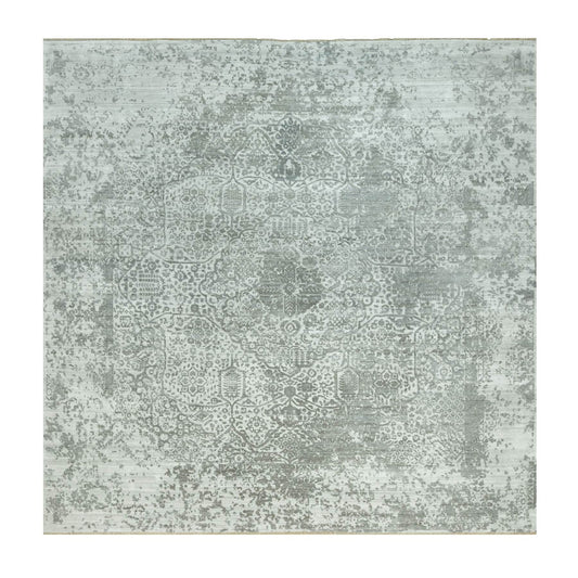 Transitional Wool & Silk Hand Knotted Rug Grey No Border 14.0X13.11 -O090484