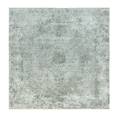 Transitional Wool & Silk Hand Knotted Rug Grey No Border 14.0X13.11 -O090484